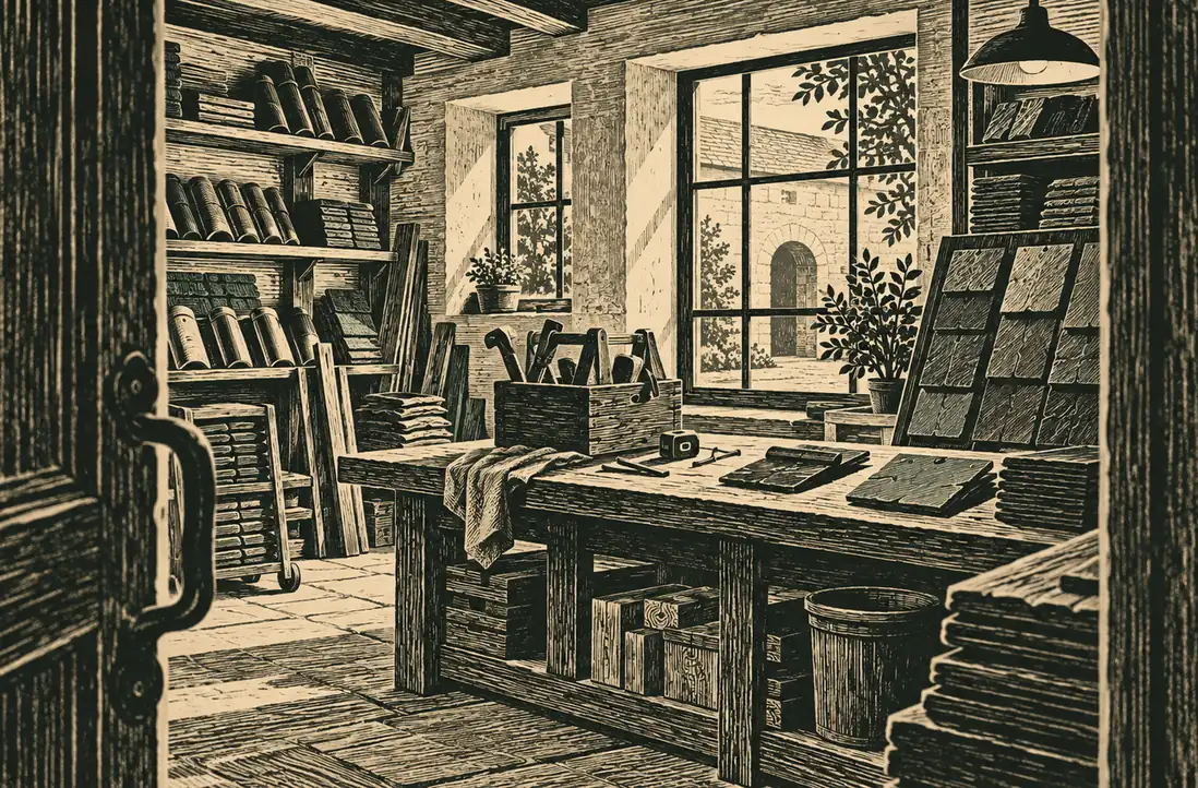 Illustration of roofing businesses and their working space