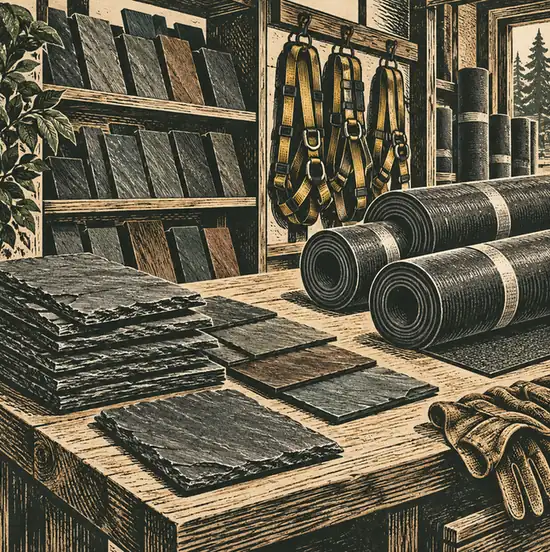 Illustration of roofing businesses equipment and workspace